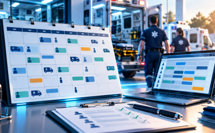 Planning mensuel d’une équipe ambulancière avec calendrier et organisation des gardes