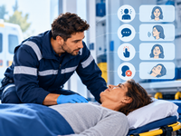 Ambulancier évaluant la vigilance d’une patiente avec les quatre niveaux de réponse AVPU illustrés
